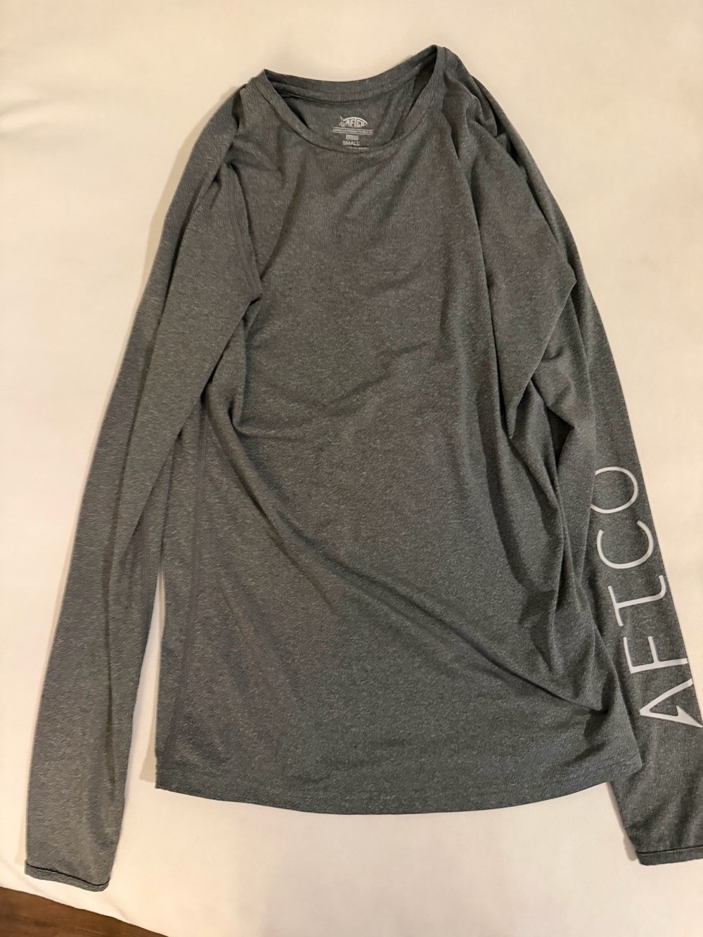 AFTCO Long-Sleeve Performance Tee in Heather Gray with Sleeve Logo